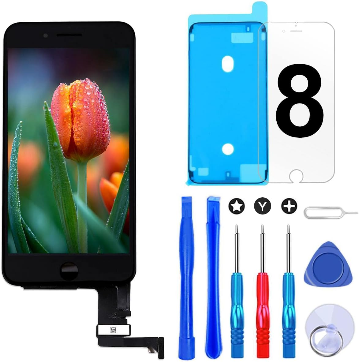 Brinonac Screen Replacement for Iphone 8/SE 2020 4.7 Inch LCD Digitizer Touch Screen LCD Replacement Screen Frame Assembly Full Set with Tools and Screen Protector (Black) image number 1