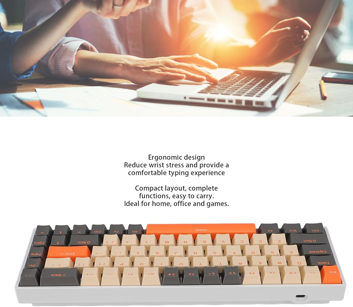 60% Mechanical Gaming Keyboard, 68 Keys Wired RGB Backlit Keyboard with Blue Switch, Ergonomic Portable Computer Keypad for Wins PC Laptop image number 3