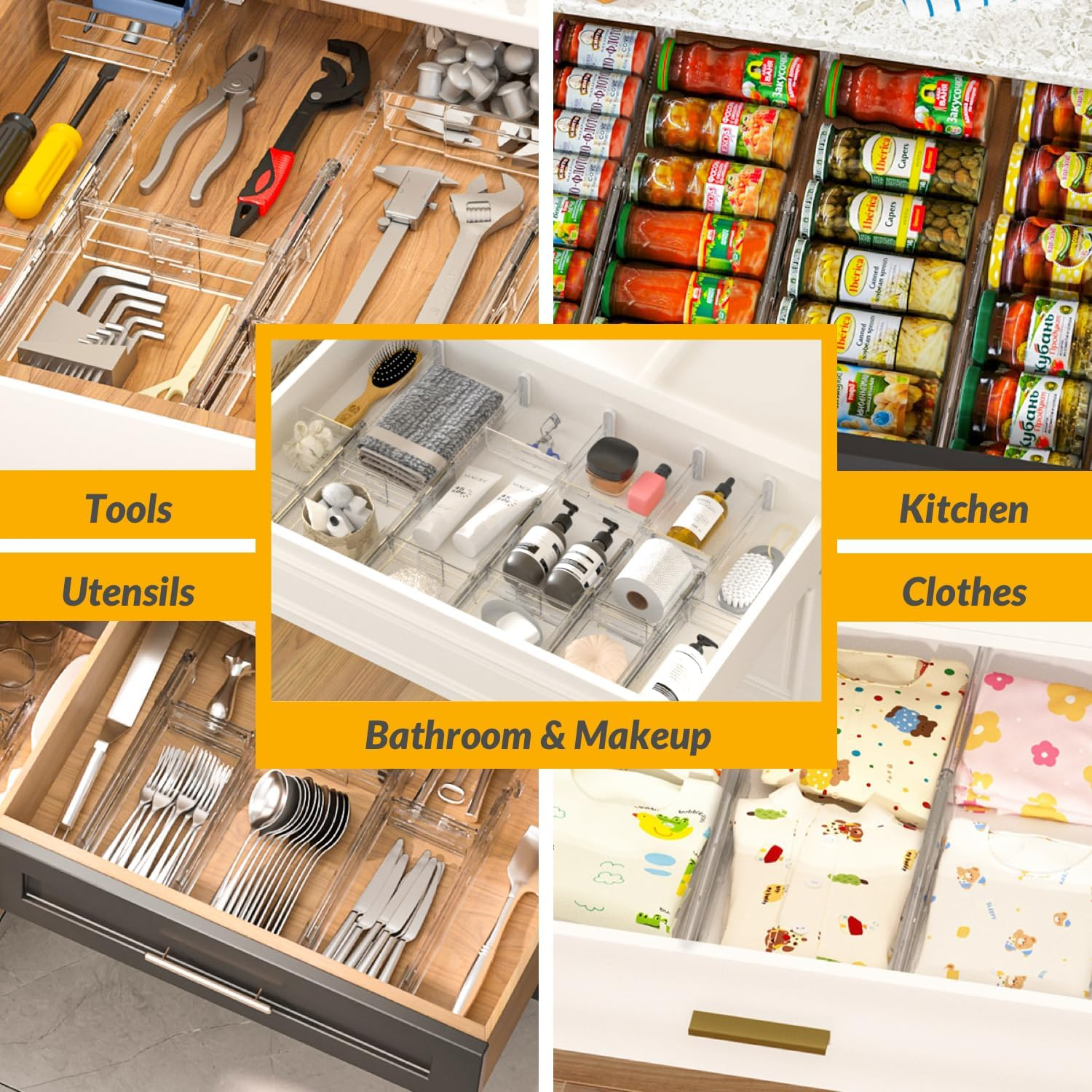 Hormes Drawer Dividers, 9 Pack Adjustable Clear Drawer Organisers, Expandable 29&ndash;55Cm and 8Cm High Drawers Separators for Bedroom Clothing, Kitchen Utensils, Bathroom & Office Organization and Storage image number 2