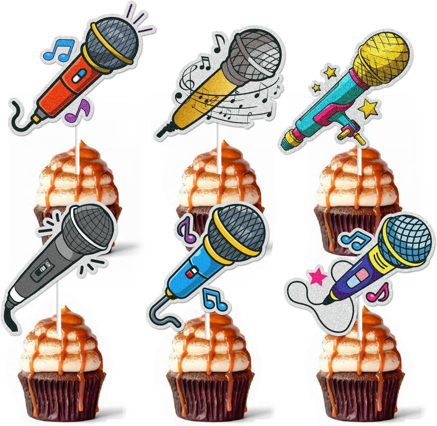 18Pcs Microphone Happy Birthday Cupcake Toppers Host Music Cake Decor Karaoke Musical Cupcake Picks Baby Shower Kids Birthday Party Cake Decorations Supplies image number 1