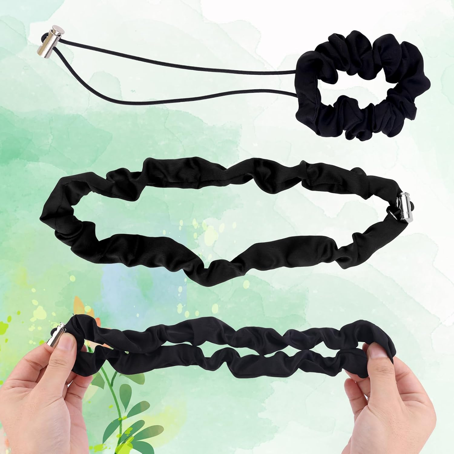 3Pcs Adjustable Hair Ties, Silk Satin Scrunchies Black Afro Puff Hair Ties High Elastic Ponytail Holders Non-Slip Hair Bands for Women Thick Curly Fluffy Natural Ponytails Hair