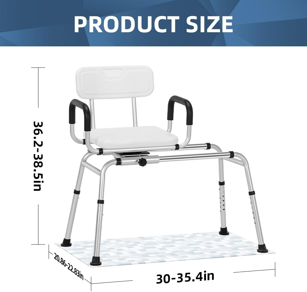 Eldhilfe Sliding Shower Chair with 360 Degree Swivel Seat Adjustable Tub Transfer Bench for Elderly, Disabled, and Bath Safety，Durable Design for Easy Showering image number 2