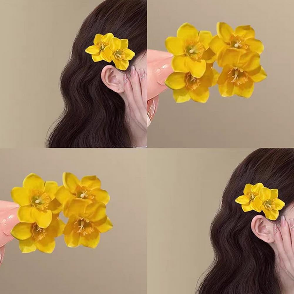 3 Pcs Bohemian Flower Hair Clip Hawaiian Hairpin Yellow Floral Hair Barrettes Hair Accessories for Beach Party Wedding Holiday Daily image number 2