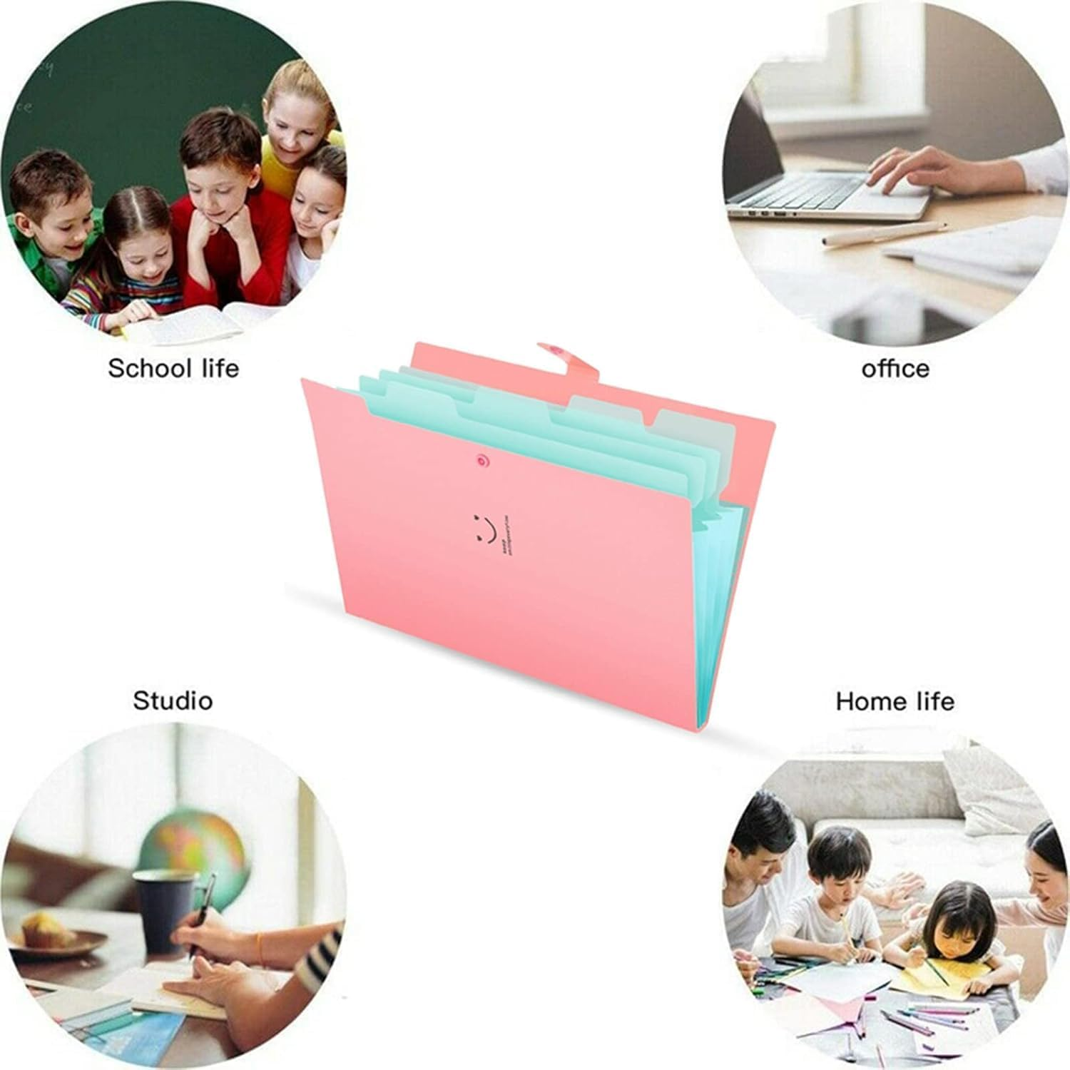 SOVYOULIVE 10PCS Expanding File Folder with Labels, 5 Pocket A4 Letter Size Accordion File Organizer for Document School Office Supplies(10 Colors) image number 5