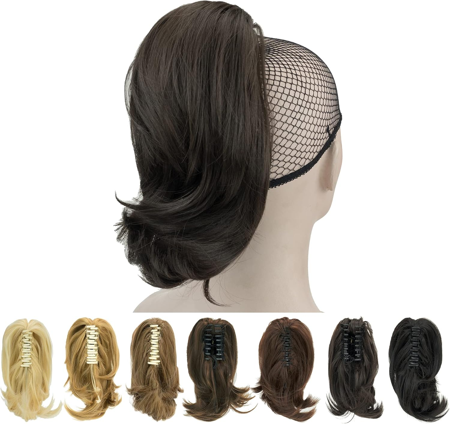 IMISSU Cute Short Claw Ponytail Grab Hairpieces Thick Clip in Hair Extensions Little Pony Tail Hair Pieces for Women (Light Brown) - Black image number 2