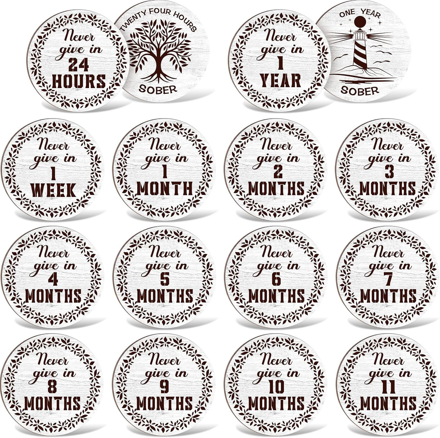28 Pcs Wooden Sobriety Coin Gift Set, Recovery Sobriety Chip One Year AA Chips and Medallions Anniversary Sobriety Gifts for Men Alcoholics Anonymous Addiction Recovery Gift(White)