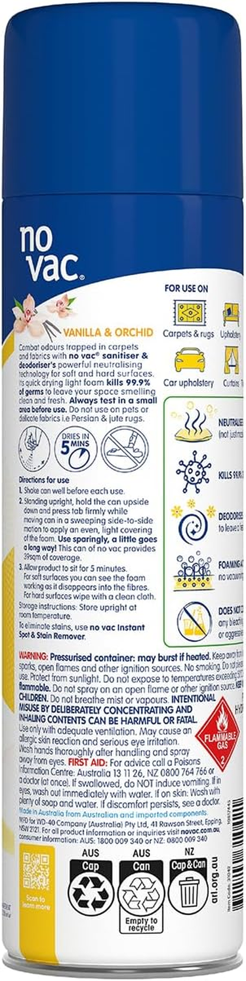 No Vac Foaming Sanitiser & Deodoriser, Pure Vanilla 418 G (Model: 31042) image number 4