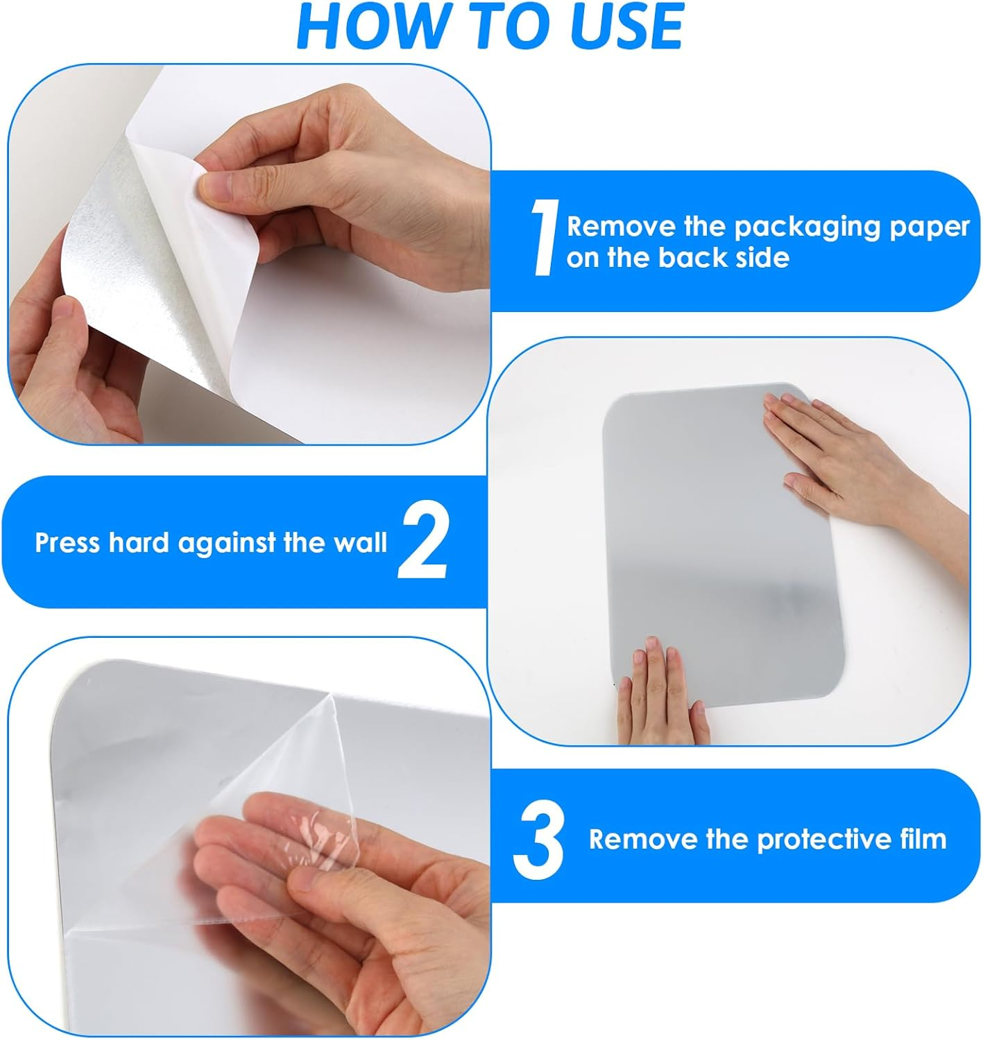 Large 30X20Cm Acrylic Shower Mirror, Fogless Bathroom Mirror with Adhesive Hook Shatter-Resistant Wall Mirror for Shaving & Makeup, Square Stick on Mirror anti Fog