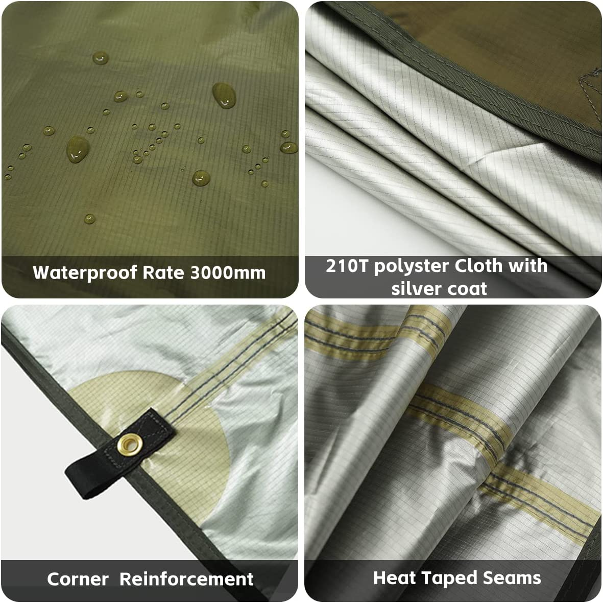 Large Waterproof Camping Tarp Tent Shelter Lightweight Backpacking Hiking Hammock Rain Fly Sun Shade (Olive Green||3X4M Tarp with 19 Loops) - Olive Green||3X4M Tarp With 19 Loops image number 3