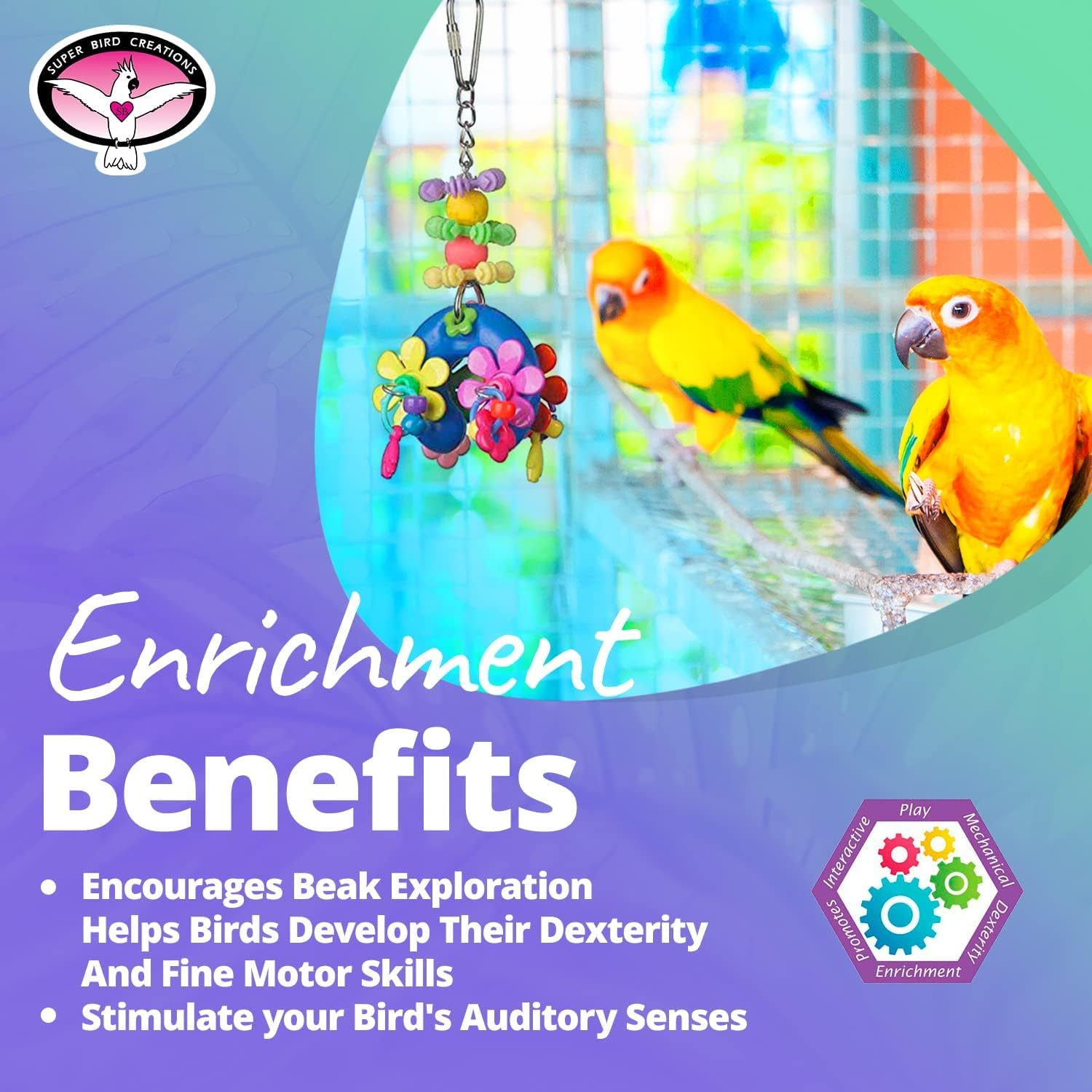 Super Bird SB1085 Flower Power Bird Toy, Small/Medium Bird Size, 7" X 2.5" X 2" image number 4