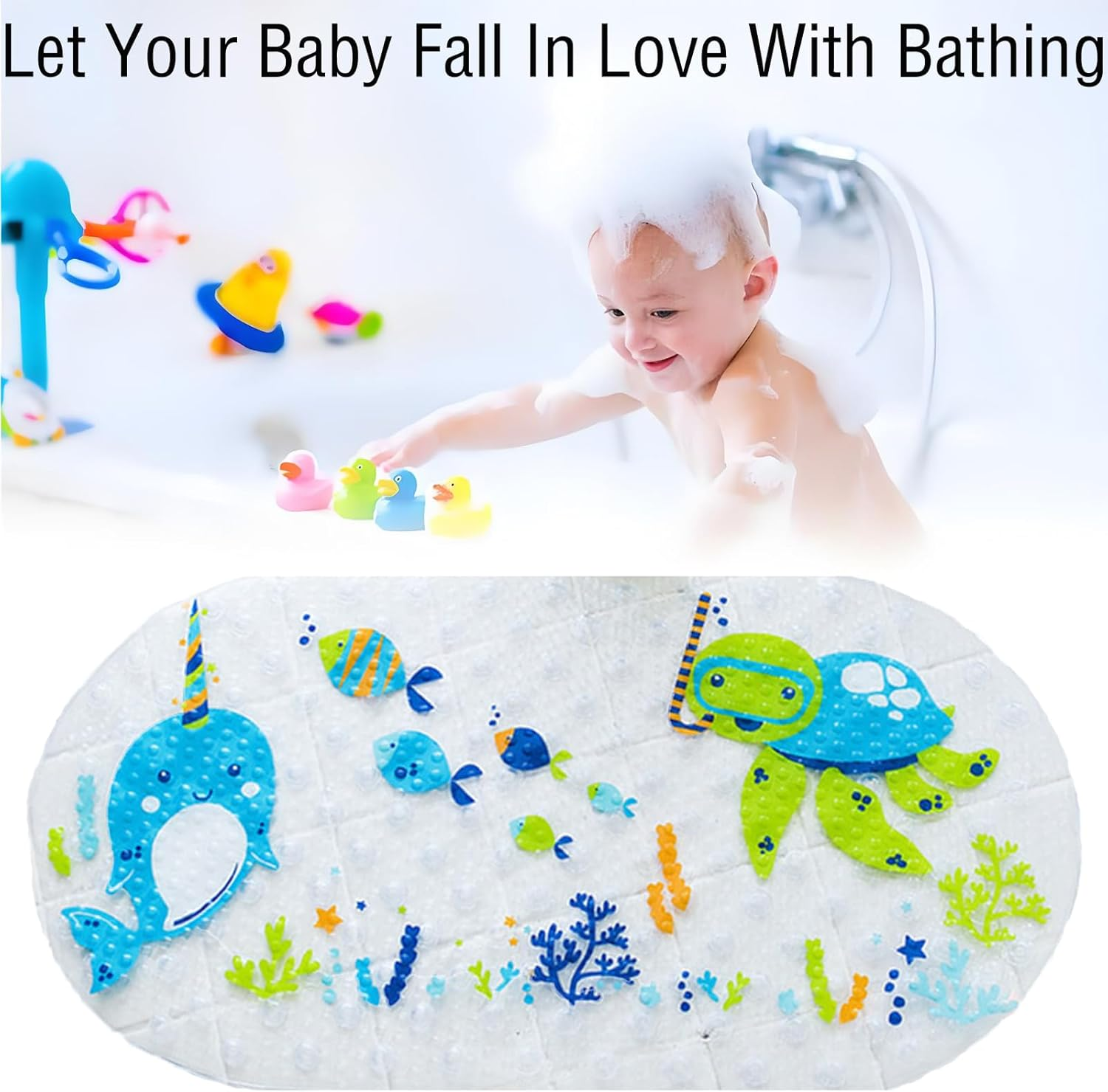 ZHIGOU Cartoon Kids Non-Slip Bathtub Mat - 27.56X15.35 Inch Kids Baby Bath Mat, Soft Toddler Floor Mat, Suitable for Boys and Girls, Machine Washable (Underwater World) image number 6