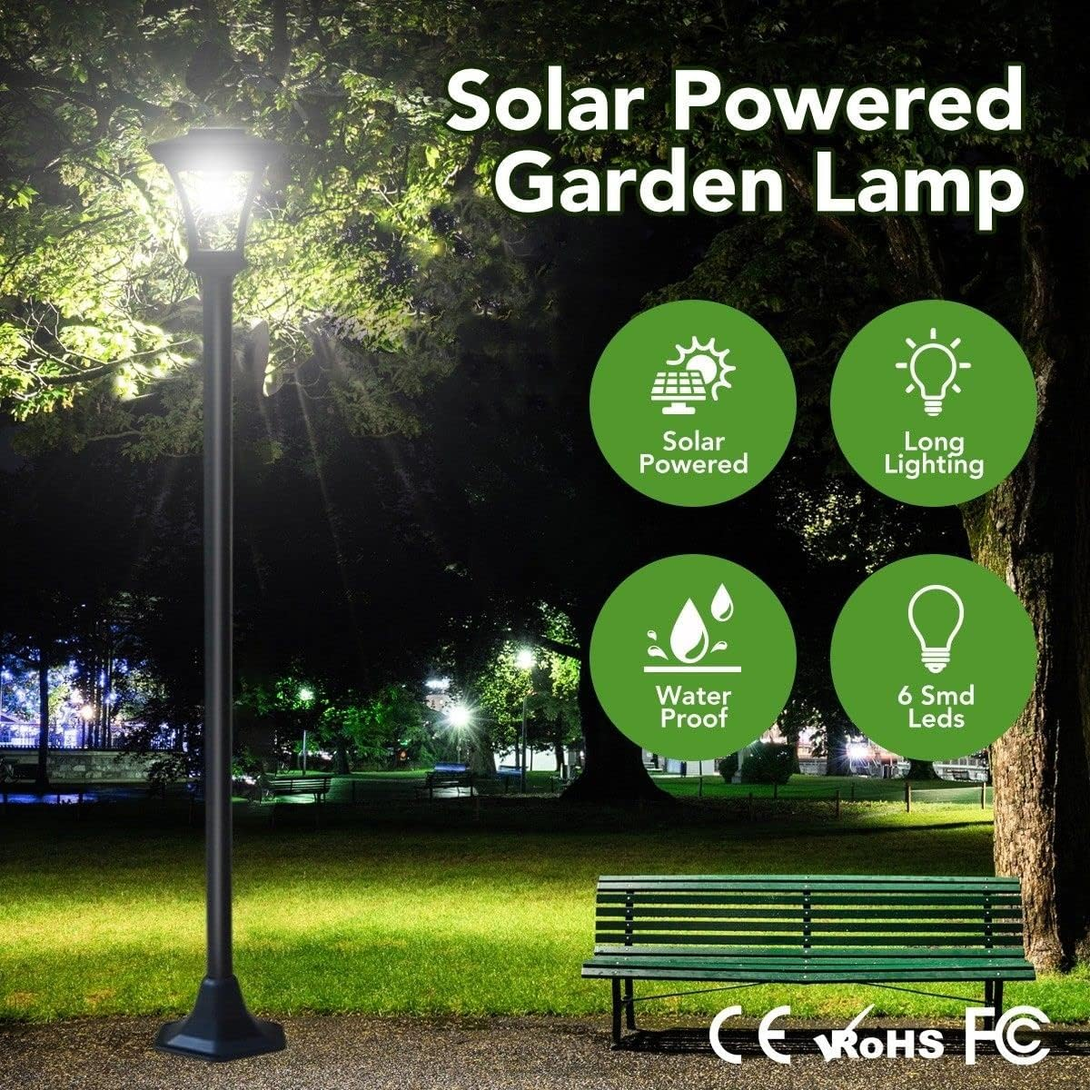 Outdoor Solar Lights Decor Lamp, Solar Powered Vintage Street Lights for Garden, Lawn, Pathway, Driveway, Front/Back Door image number 5