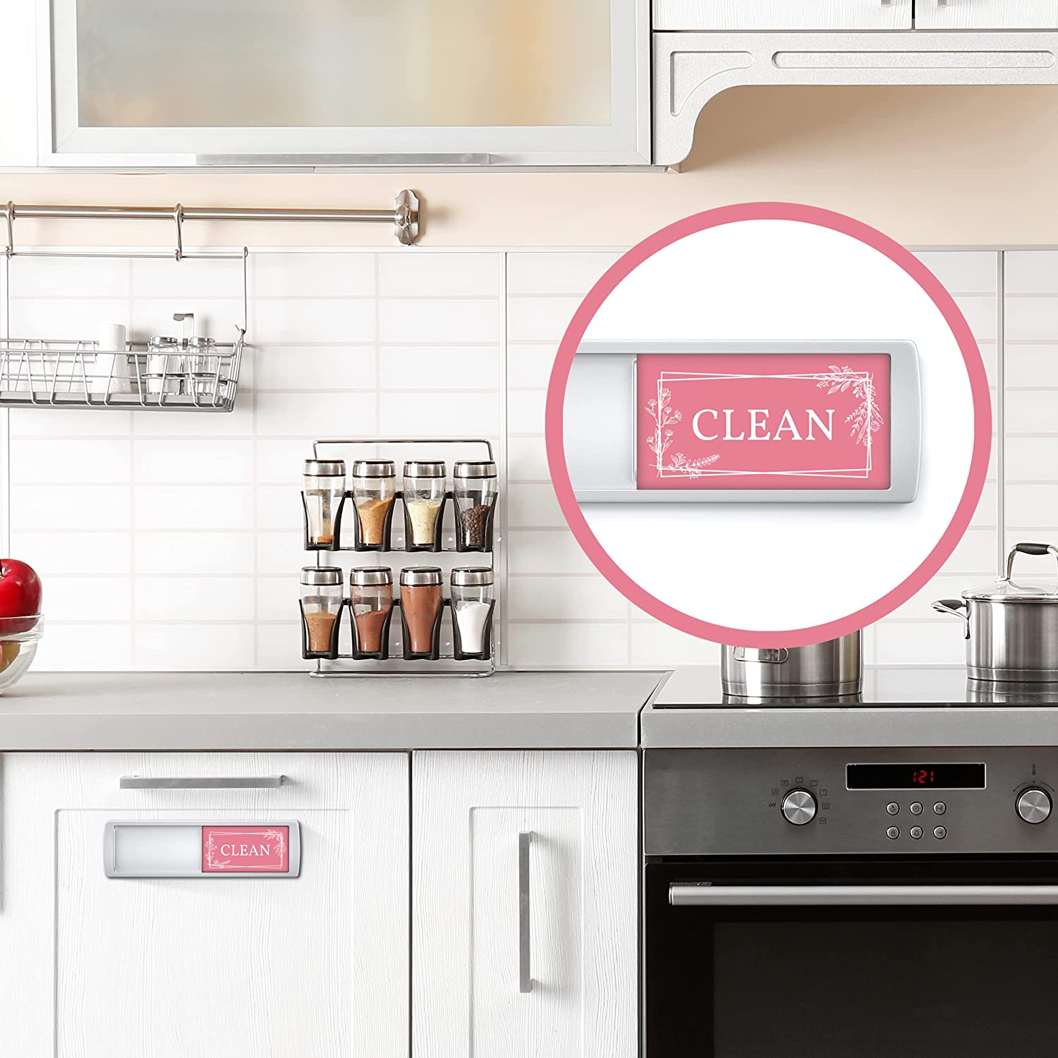 Clean Dirty Dishwasher Magnet Sign - 2" by 7" - Ideal Dishwasher Sign for Any Home or Office - Nice Home D&eacute;cor Product - Double-Sided Adhesives Included for Non-Magnetic Dishwashers image number 2