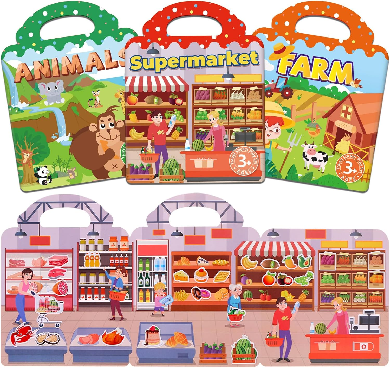 Fayrvind 3 Pack Reusable Sticker Book for Kids Toddlers, Waterproof Puffy Sticker Activity Books for Travel Toys, Plane Road Trip Activities, Birthday Gifts, Education Learning image number 2