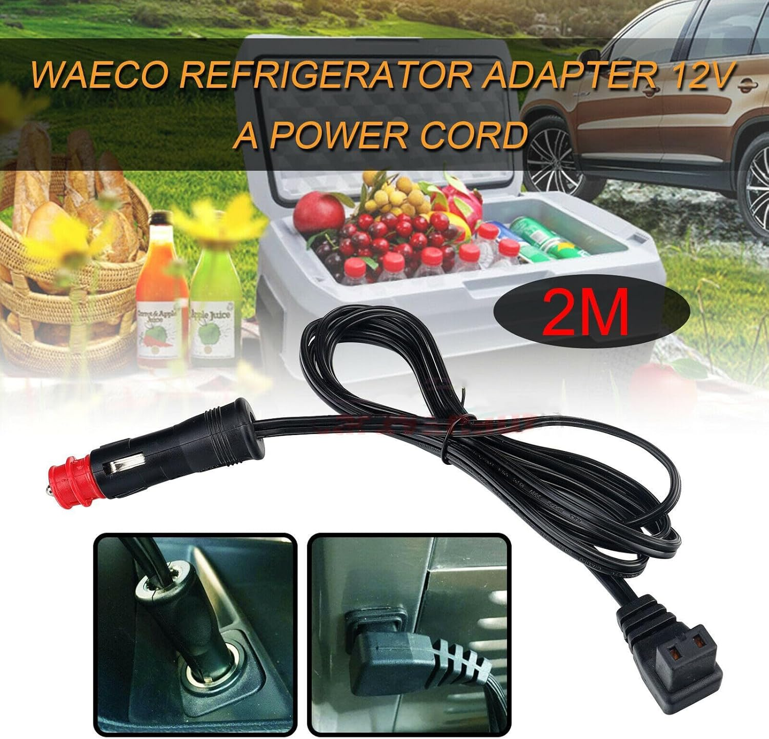 1 Pcs 12V Fridge Cord, Refrigerator Power Cable for Camping, Cigarette Lighter Plug to Car Fridge Adaptor， 2M Power Lead Cable Cord，Dc Power Cable for Car Refrigerator Fridge Freezer image number 1