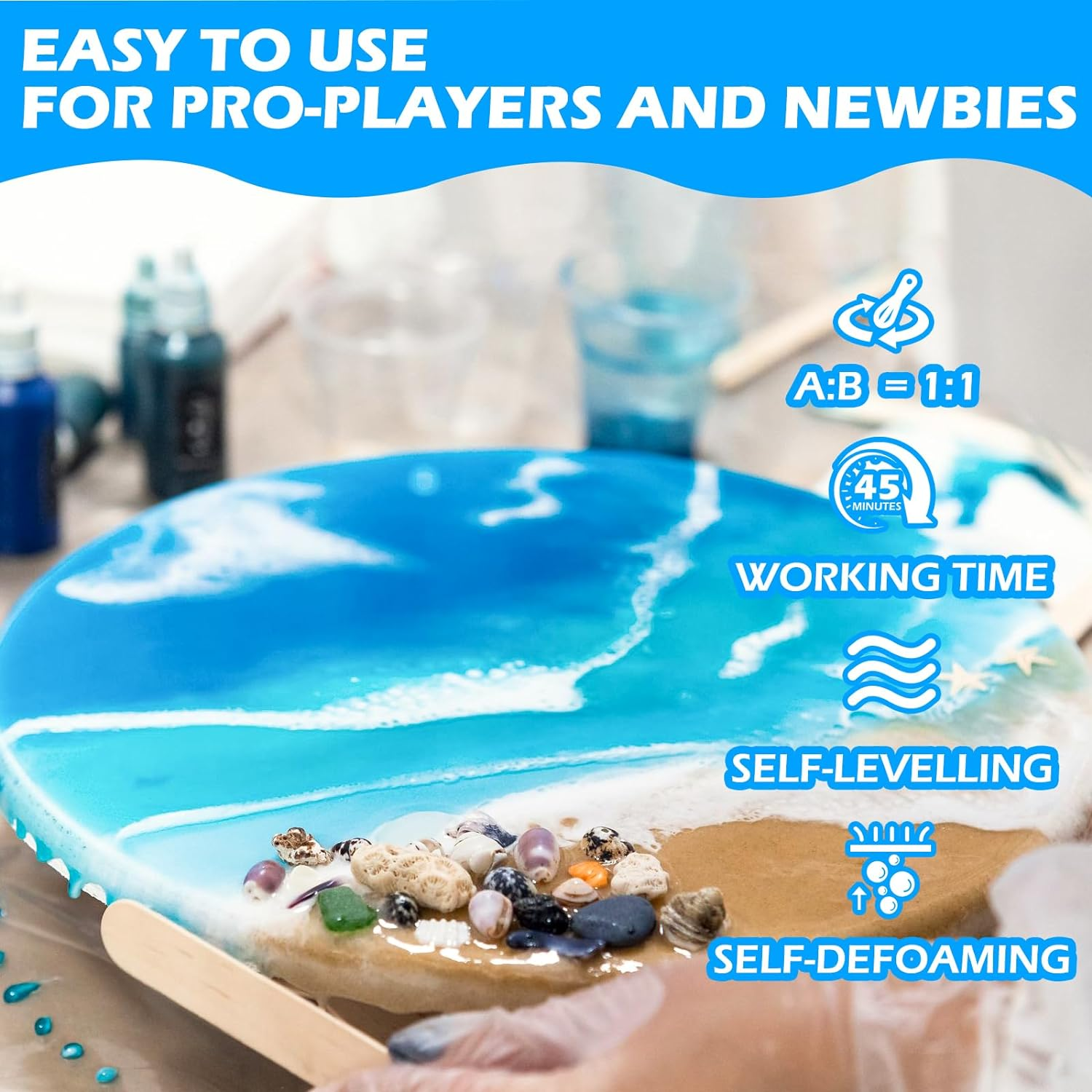 Epoxy Resin Crystal Clear Kit, 32Oz/950Ml Casting Resin for Jewellery DIY Resin Coating Easy Cast Epoxy, with Instructions/Bonus Sticks/Graduated Cups/Beak Cover/Dropper/Gloves image number 4