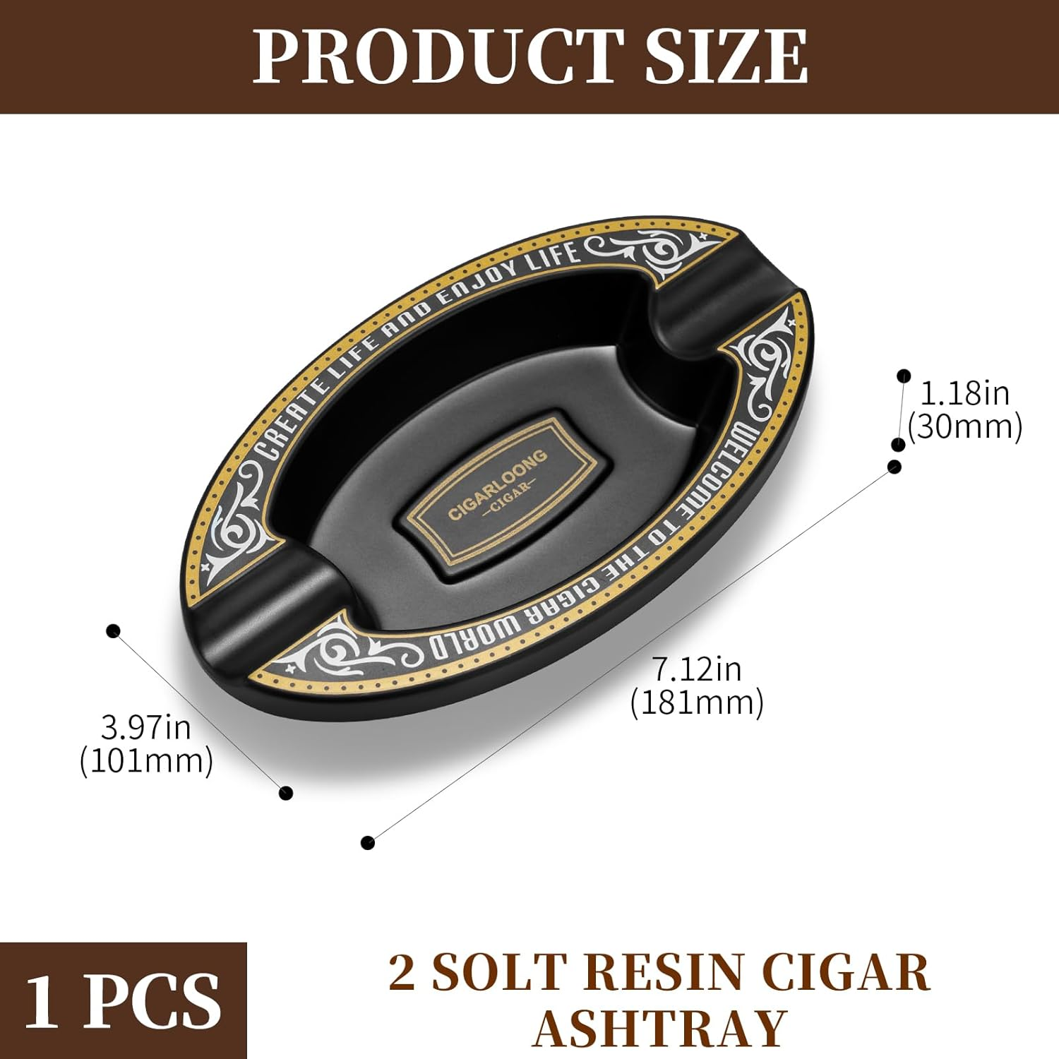 Outdoor Cigar Ashtray, Resin Ashtray, Portable Oval Cigar Ashtray with 2 Slot for Home, Patio, Travel Use(Black) - Gold image number 6