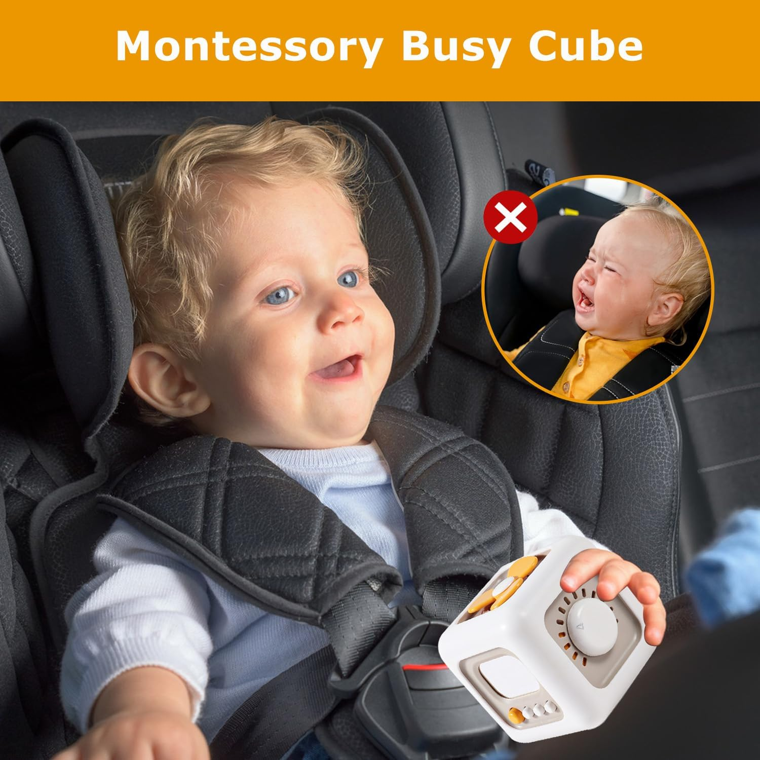 Baby Montessori Busy Cube Toy, Baby Sensory Learning Fine Motor Activity Board Toy for Kids, Airplane Travel Car Toys for Toddler Boys and Girls Gifts 1 Years+ image number 1