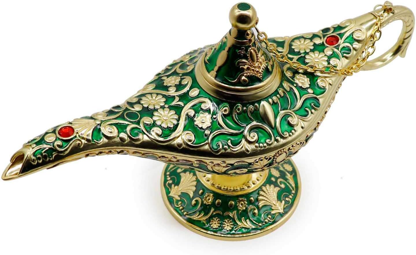 AVESON Classic Vintage Collectable Rare Legend Aladdin Magic Genie Costume Lamp Home Table Decoration & Gift, Golden Green - Gold image number 4