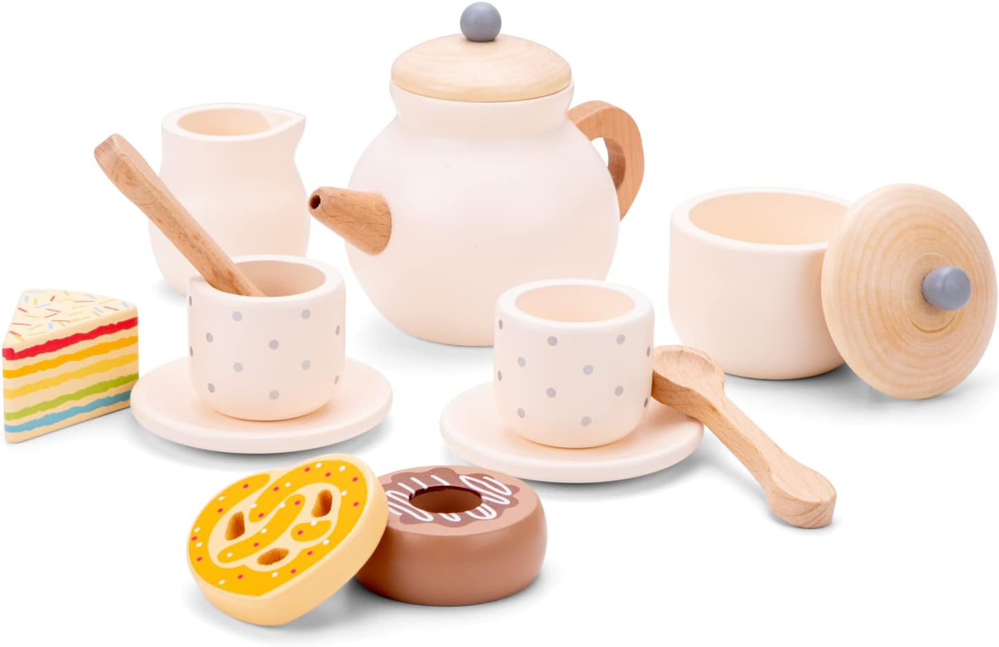 New Classic Toys 10619 Wooden Tea Set, Beige image number 3