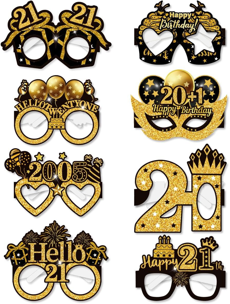 Palumma 8 Pcs Funny Happy Birthday Glasses Black Gold Happy Birthday Glasses, Birthday Decorations for Men Party Glasses for Adults Photo Props Decorations