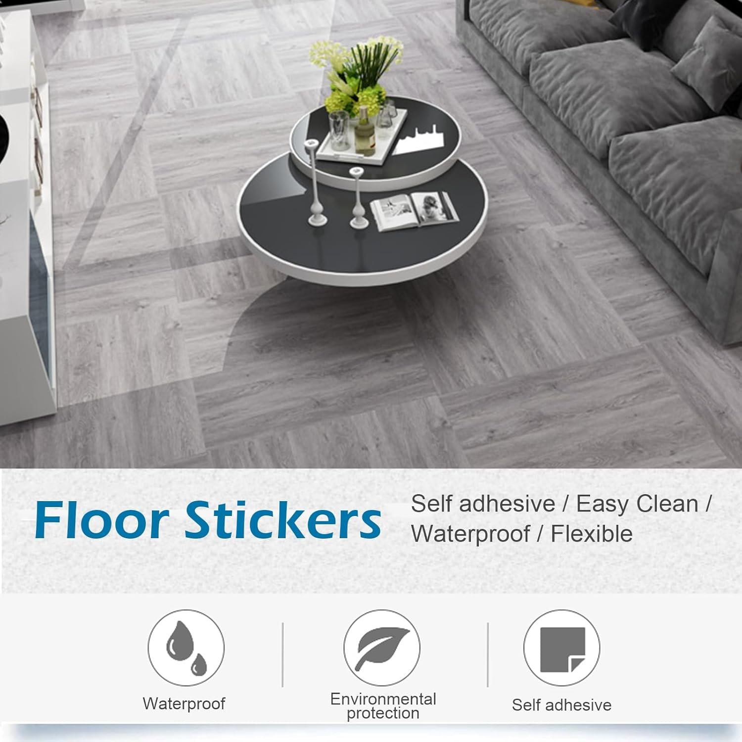 Wood Grain Floor Tiles, 15PCS 91 X 15Cm Waterproof Peel and Stick Vinyl Flooring, Flame Retardant Wear Resistant Floor Stickers for Home (Grey) image number 6