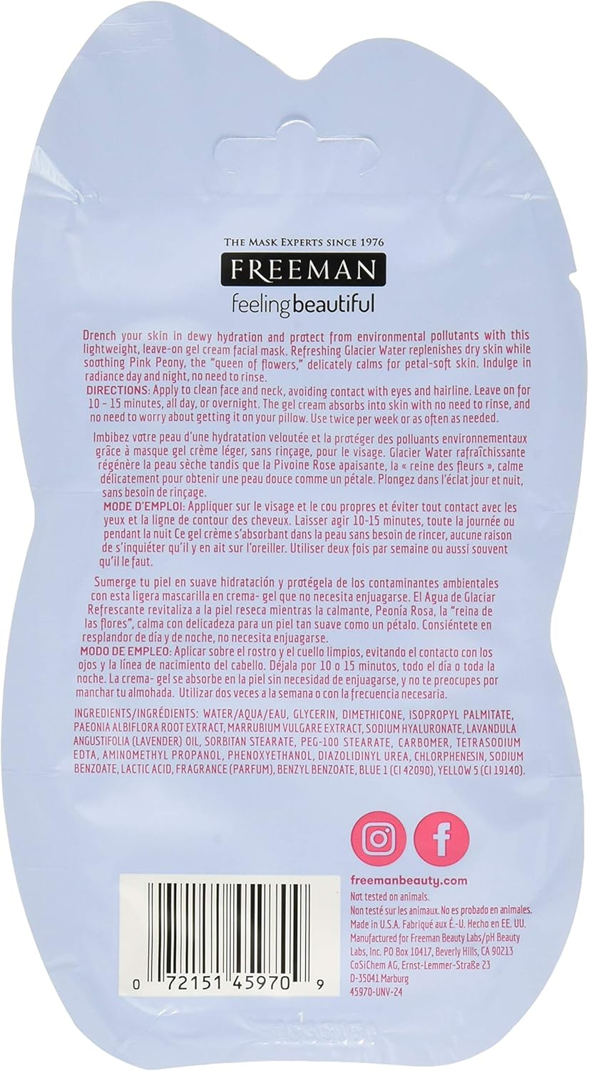 Freeman Hydrating Glacier Water & Pink Peony Cream Face Mask, 15 Ml
