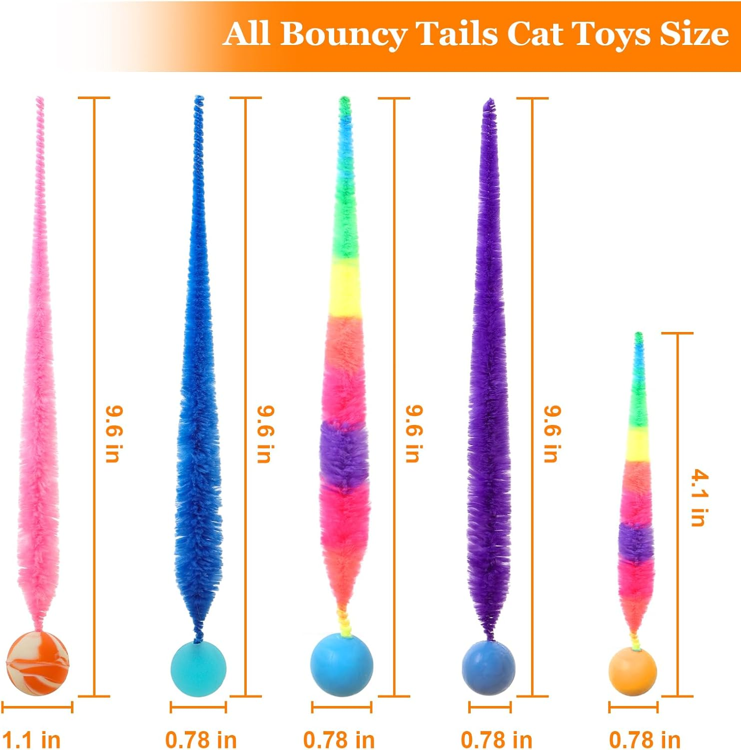 SHENGSEN Bouncy Ball with Tail Cat Toys-5 Packs,Large Magic Worm with Fluorescent Ball Toy for Cats,Colorful Fuzzy Worm Bouncy Glow Balls Cat Toy - Colorful Ball image number 1