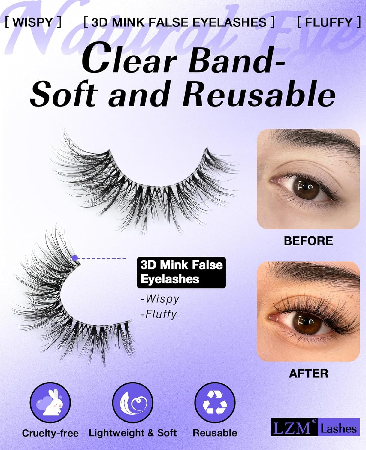 LZM False Eyelashes Strips Lashes 14Mm Fluffy Wispy Natural Look Clear Band 14 Pairs False Eyelashes 3D Full Dramatic Strip Fake Lashes (Dramatic) image number 2