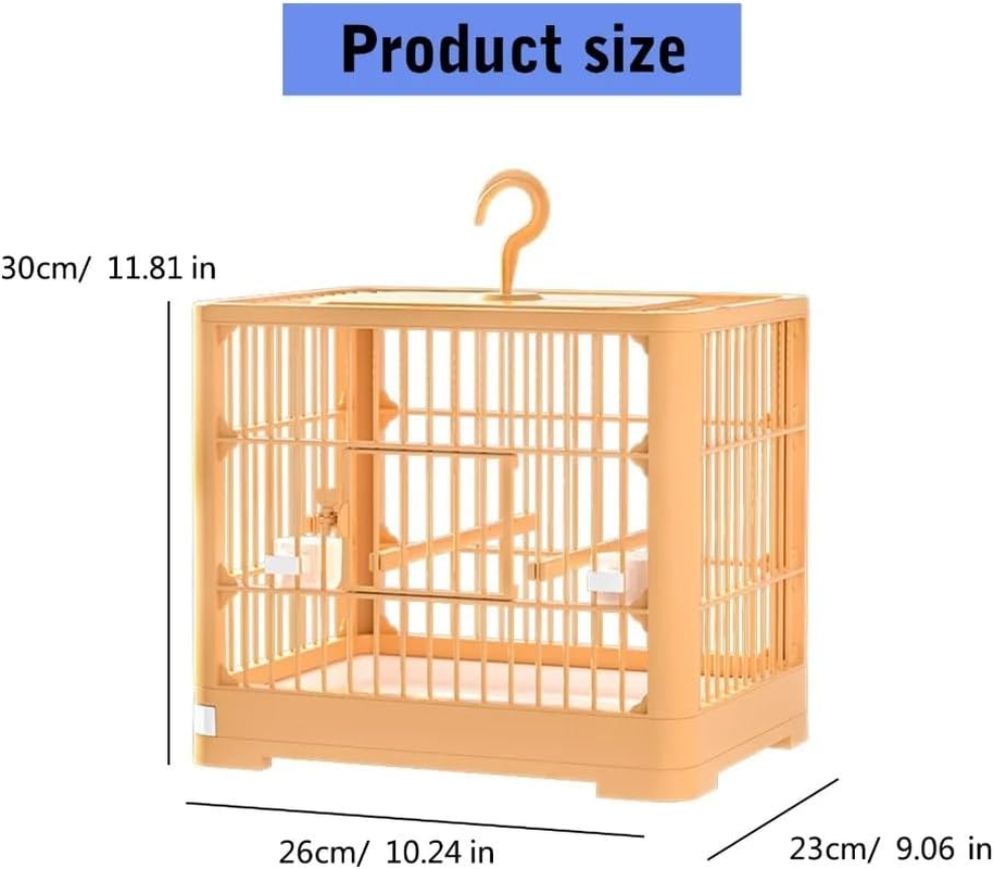 Parrot Cage, Portable Birdcage with Stand for Parrots, with Feeder Plastic Hanging Bird House Carrier, Foldable Pet House Cage, Lightweight Travel Cage with Detachable Tray Hook Handle, Orange image number 5