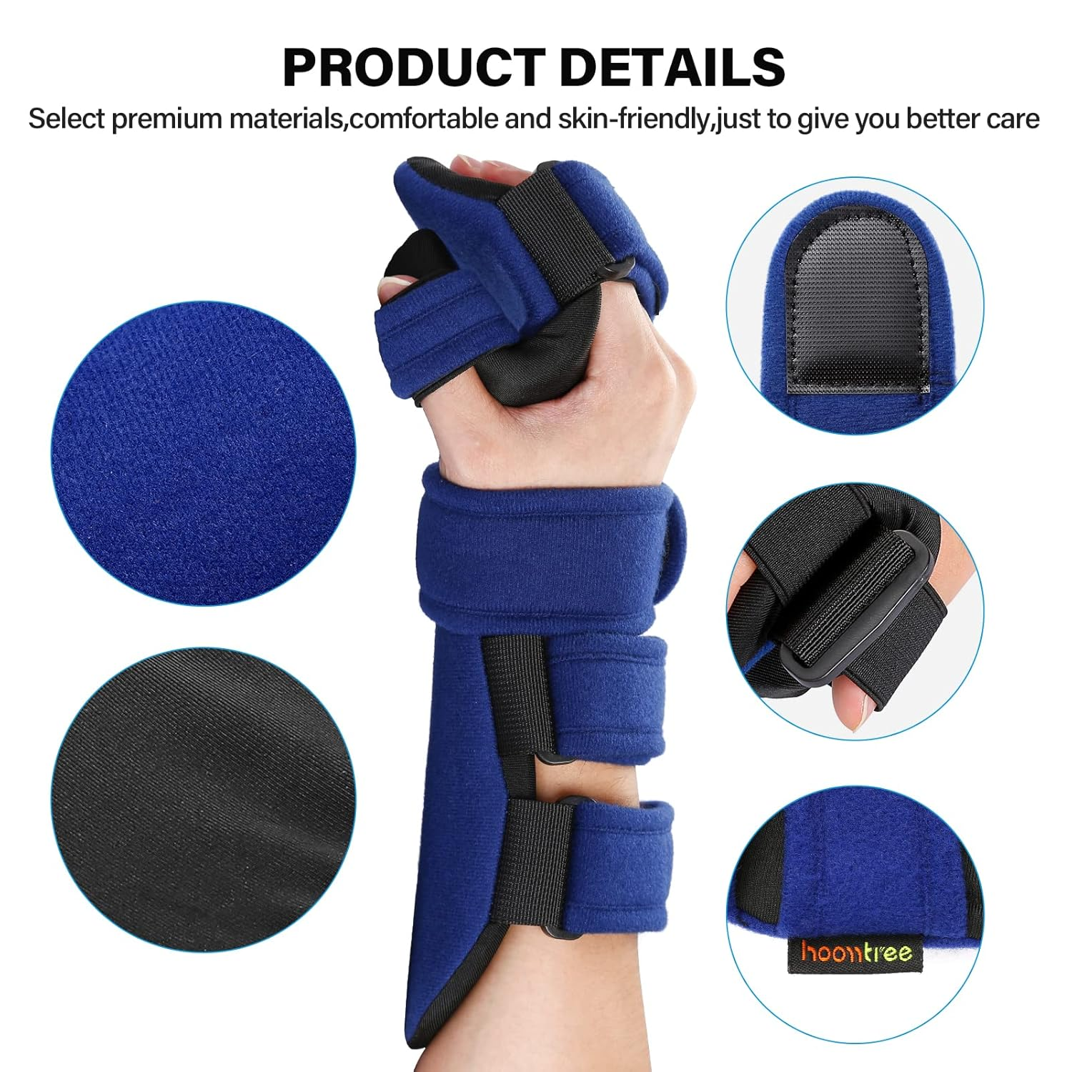 HOOMTREE Right&Left Resting Hand Splint Stroke Resting Hand Splint with Finger Separator Functional Immobilizer Wrist Finger Support Brace for Pain Relief,Sprain Fracture,Tendonitis (Right,Blue) - Left,Blue image number 5