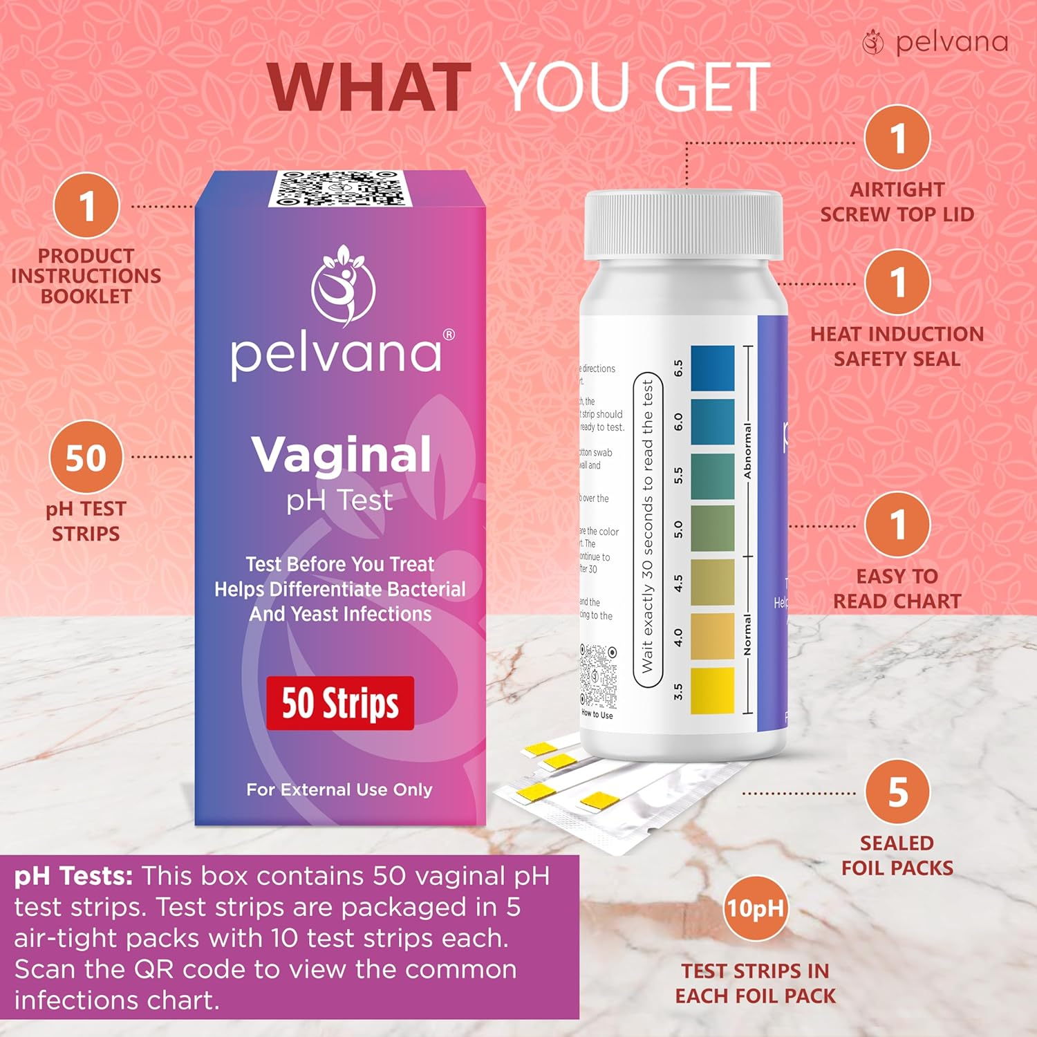 Vaginal Ph Balance Test Strips for Women 50 Strips FSA/HSA Eligible Vaginal Infection Test Kit Can Help Differentiate Bacterial Vaginosis (BV) and Yeast Infections image number 1