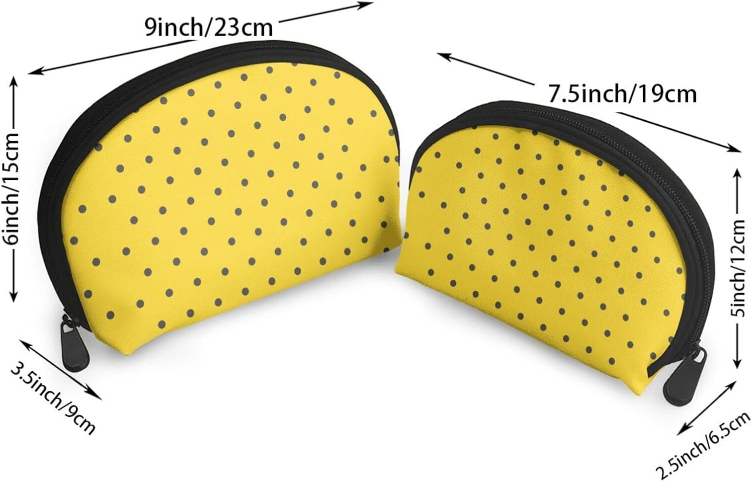 Cozimangoe Coin Pouch Makeup Bags Set, 2 Piece Shell Shape Cosmetic Bag with Pockets for Daily Travel Handbag Lipstick Keys Toiletry, Personalized Black Polka Dots Yellow Background image number 4