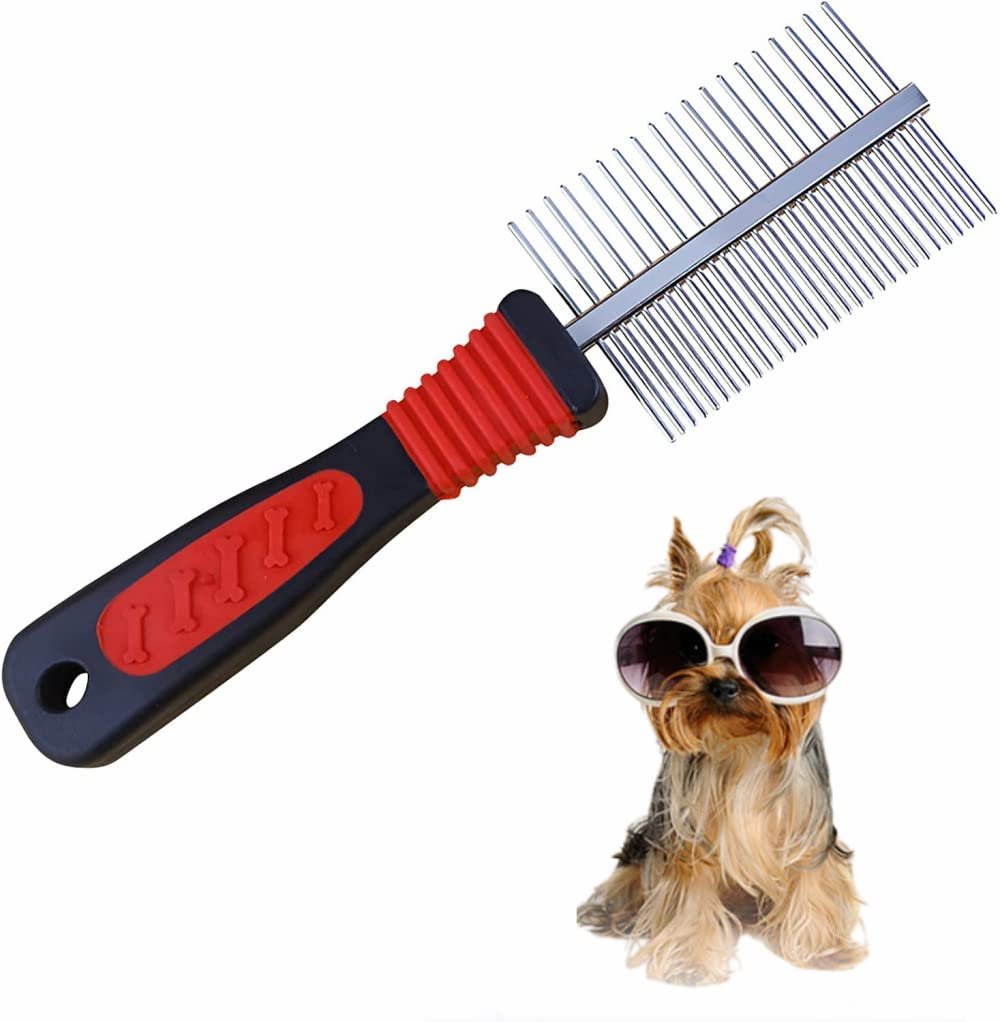 Dog Cat Comb, Bubuxy Pet Cat Dog Grooming Brush Pet Cat Dog Grooming Comb Trimmer Tool, Double Sided Fur Rake Tool image number 4