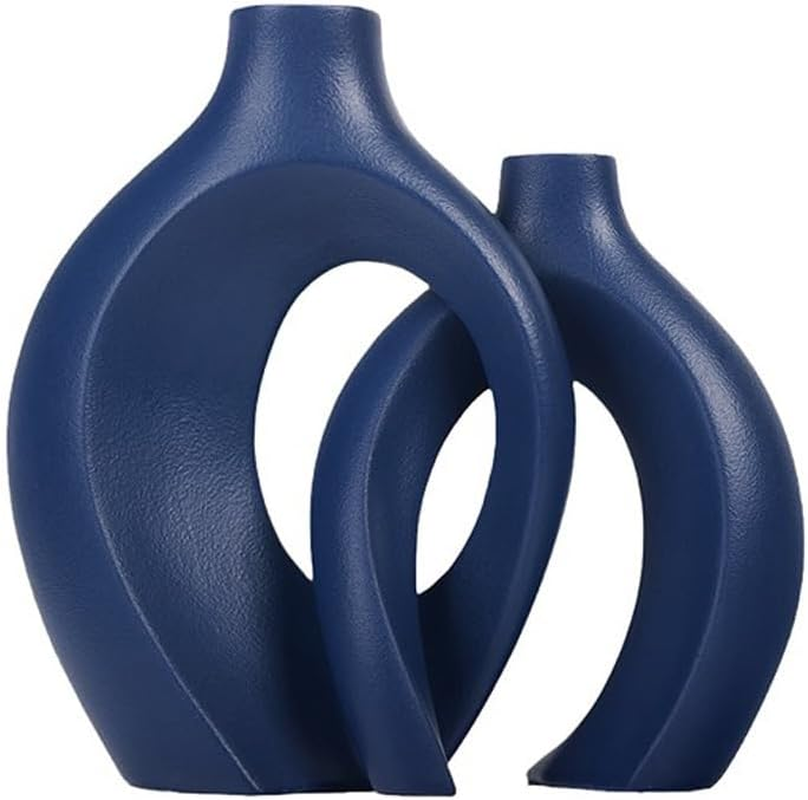 Hollow Ceramic Vase Set of 2, Modern Boho Style Decorative Flower Vases for Home Decor (2, Black)
