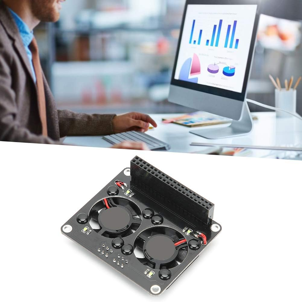 Bewinner Double Computer Case Cooling Fan, 40Pin Expansion Board Heat Sink Active Cooling Dual Fans with LED Light for 4B/3B+/3B Cooling Fan Water Cooling Systems image number 3