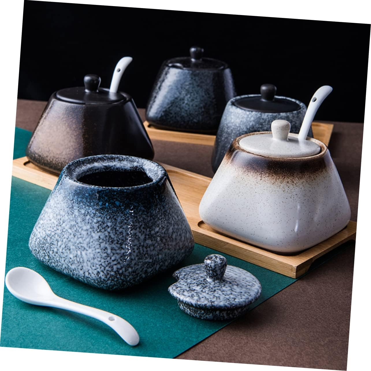 Hoement Ceramic Spice Jar for Kitchen Seasoning Organizer Practical Storage Jars Lids and Spoons for Home Cooking and Baking image number 3