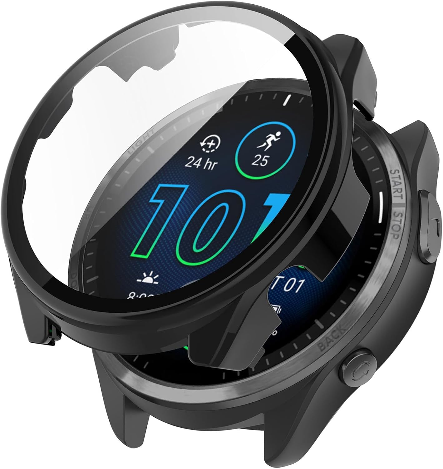 KANOYO Case Compatible with Garmin Forerunner 965 Protective Case, Integrated PC + Glass Material, Ultra Thin HD Tempered Glass Glass, Scratch-Resistant, Full Protection Case (Blue)