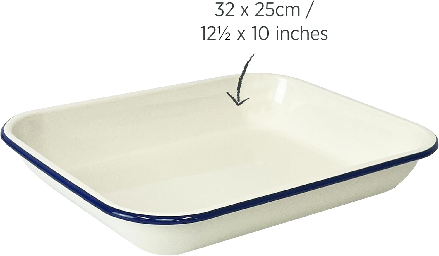 Wiltshire Enamel Baking Dish 2.5 Litre &ndash; White with Blue Rim, Scratch-Proof Porcelain Enamel Oven to Table Dish, Oven and Freezer Safe, Dishwasher Friendly and Durable Design
