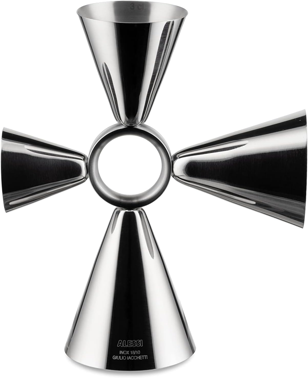 Alessi the Tending Box GIA28 - Quadri Combo Jigger, Cocktail Measuring Cup, 18/10 Stainless Steel Body with Central Ring and Four 1.5, 3, 4 and 6 Cl Dosers