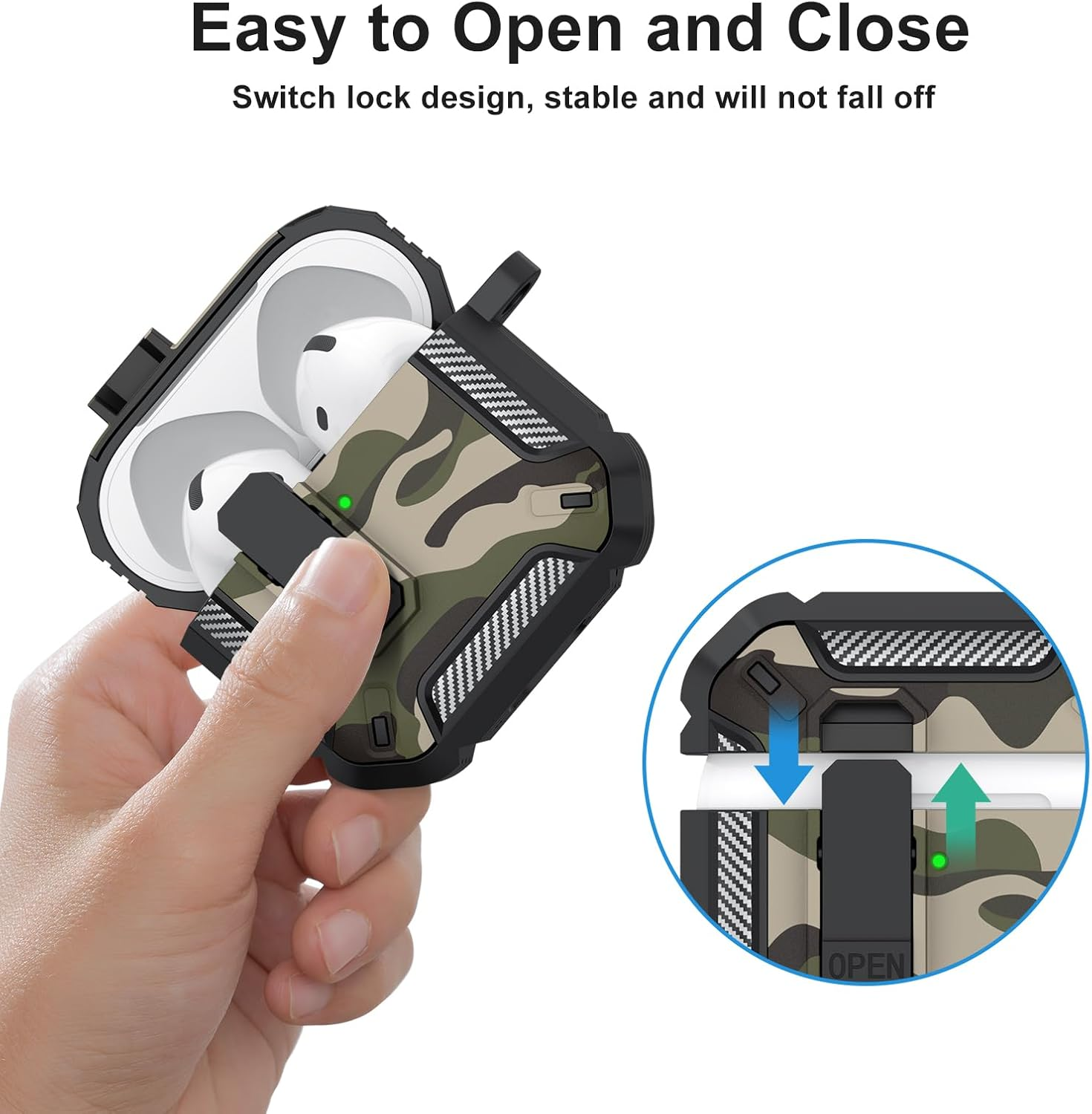 Leonids for Airpods 4 Case with Secure Lock Lid & Cleaner Kit, Hard Full Body Protective Case Cover for Airpods 4Th Gen (Camouflage Green) - Camouflage Green image number 2