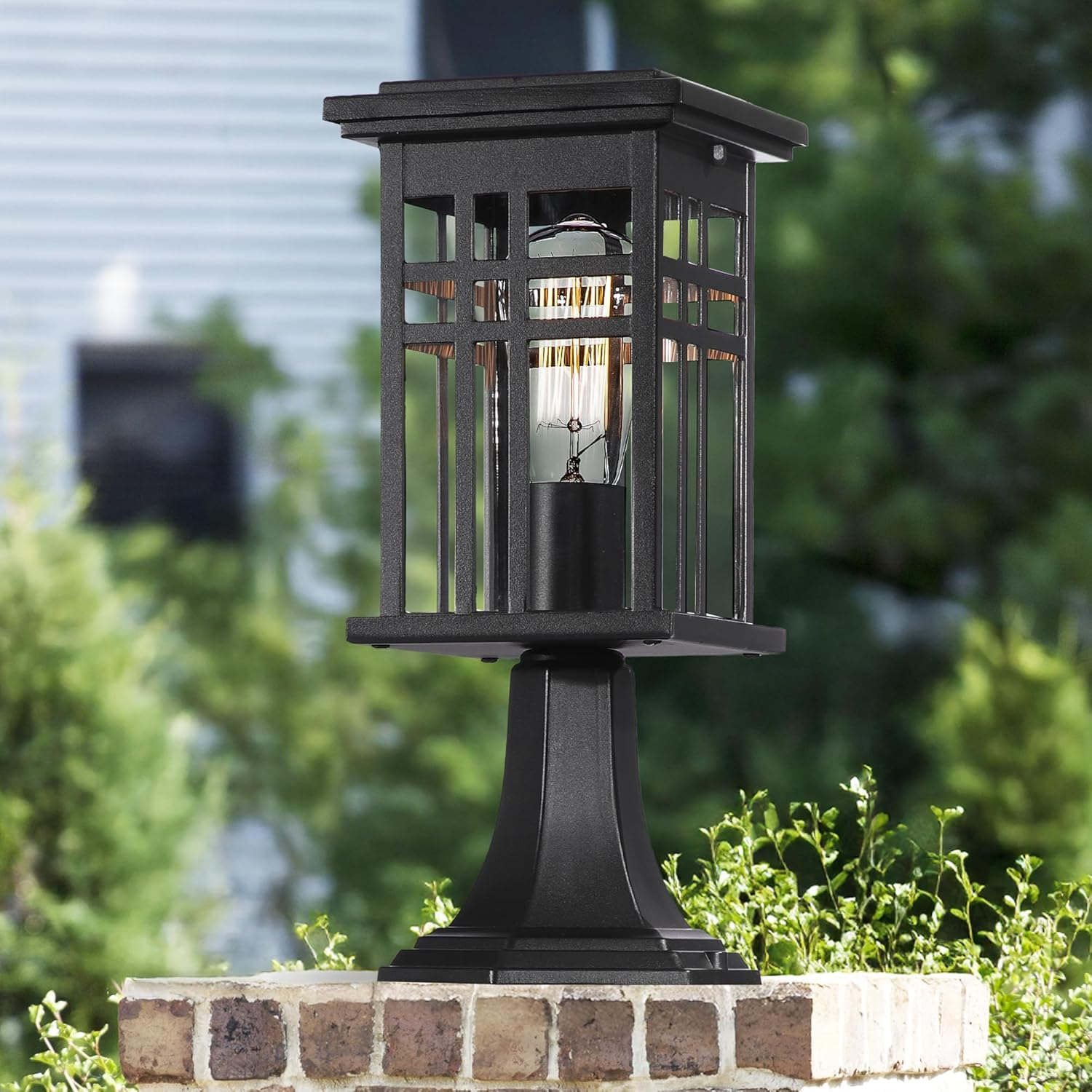 EMLIVIAR Exterior Post Light, Outdoor Pole Lantern Pillar Light Fixture, Die-Cast Aluminum with Clear Glass Shade and Black Finish, AUD01P BK image number 3