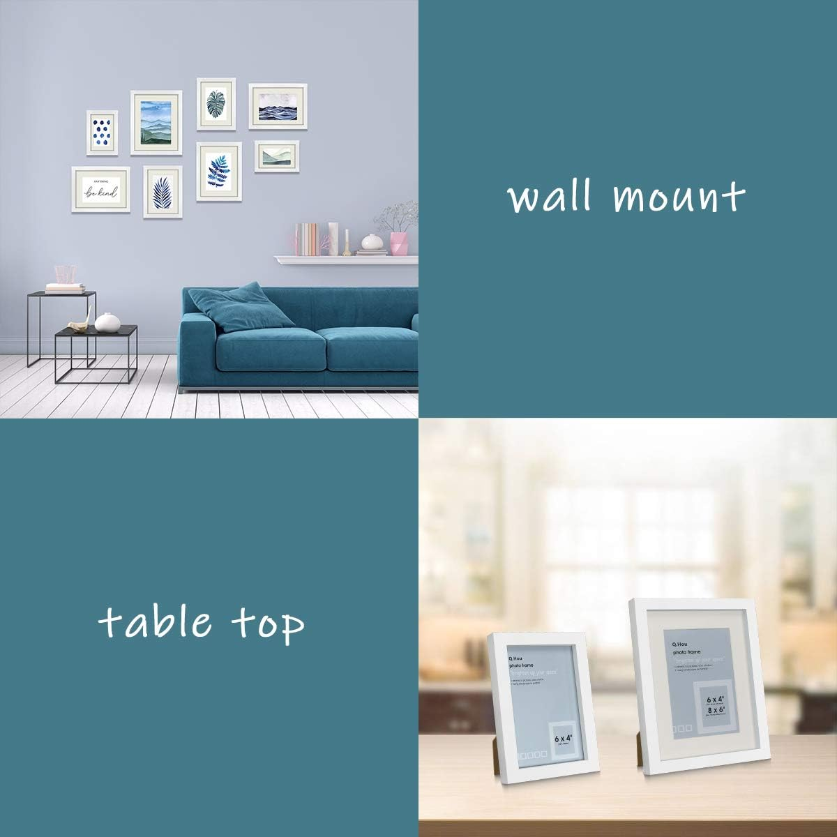 Q.Hou 4X6 White Picture Photo Frame, 3 Packs, Real Glass Front for Tabletop or Mount image number 3