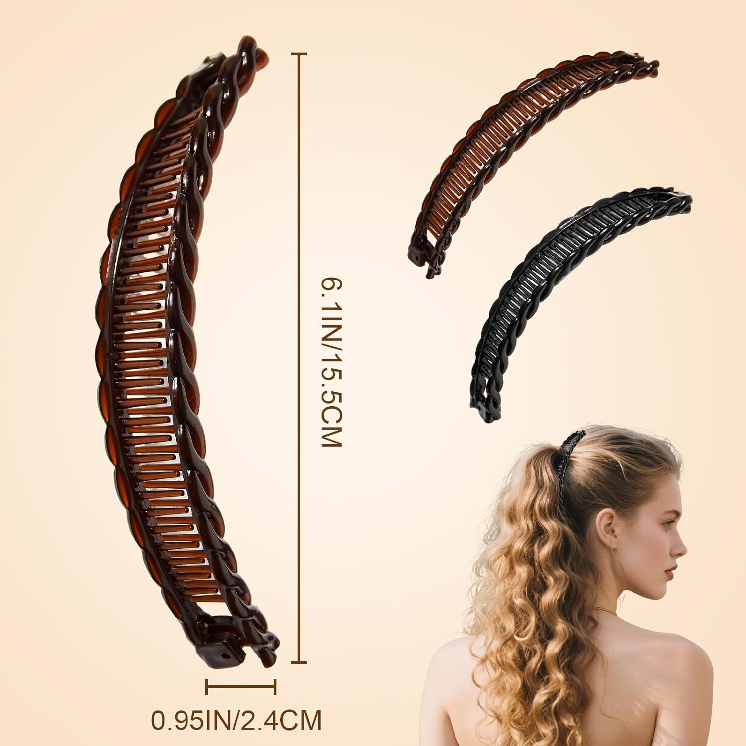 Banana Hair Claws in Black and Brown - Decorative Hair Accessories Clips for Long Hair (Brown and Black) image number 2