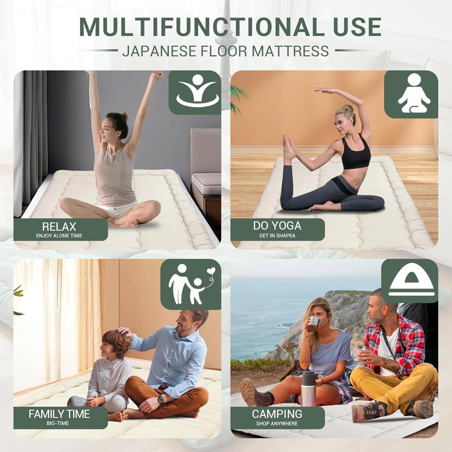 Futon Mattress, Japanese Floor Mat with Portable Storage Bag, Roll up Thick Tatami Mattress, Folding Sleeping Pad, Floor Lounger Guest Bed for Camping Couch - Black-Twin image number 3