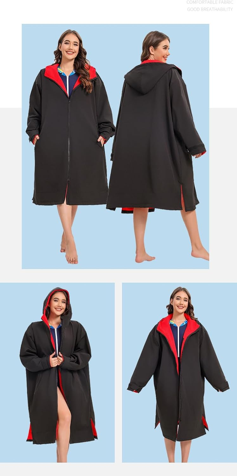 Warm Waterproof Swim Parka: Oversized Hooded Changing Robe - Quick Dry Wetsuit Changing Towel, Windproof Coat, Jacket for Water Sport, Beach & Pool image number 1