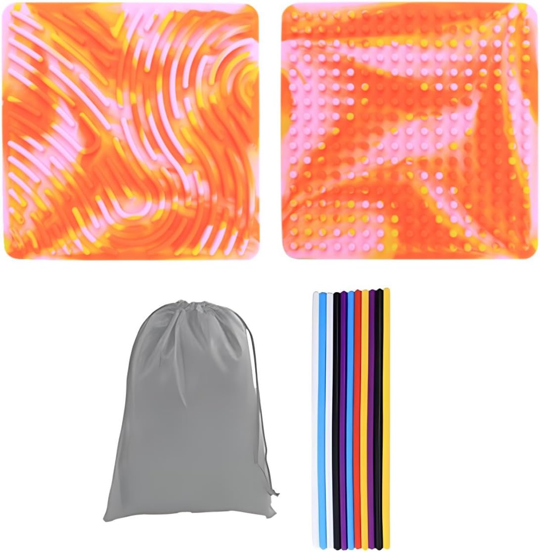 Silicone Sensory Activity Board,Double Side Calm down Fidget Toy, Activities for Travel,Silent No Mess,Anxiety Relief Stress,Portable with Travel Bag and 11 Silicone Stick (Reddish-Brown)