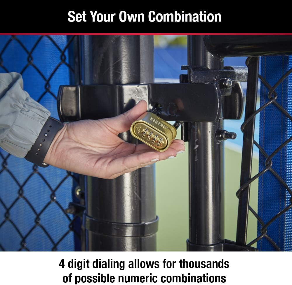 Master Lock Brass Combination Lock, Gate Lock for Outdoor Fence or Shed, Customizable Combination Padlock with Extended 2-1/4-Inch-Long Shackle, 2 Pack, 175LHEC2 image number 1