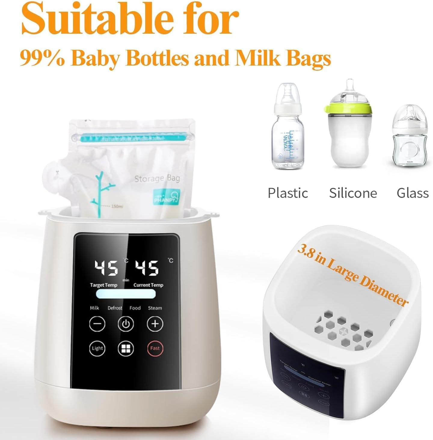 ZONEY Smart Baby Bottle Warmer, 200W Fast Baby Milk Warmer with Accurate Temperature Control for Breastmilk or Formula, 48H Thermostat, with Defrost, Night Light, Heat Baby Food Jars Function image number 1