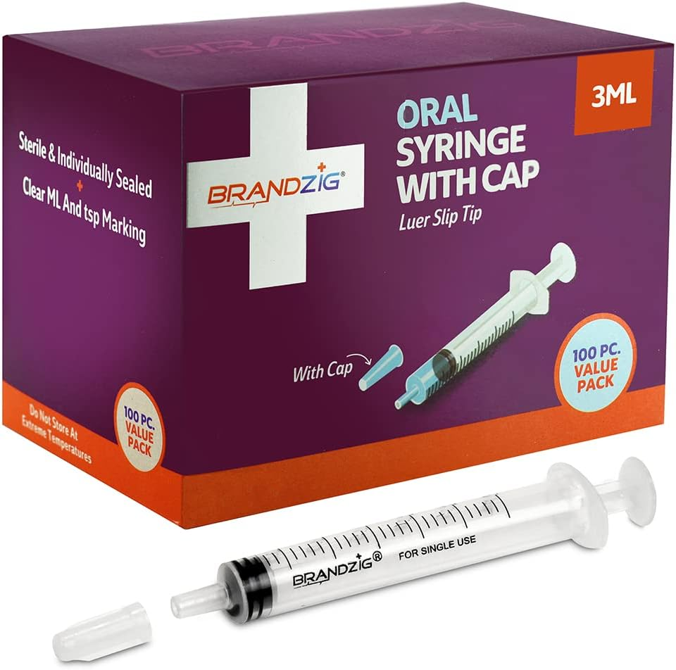 3Ml Syringe with Cap (100 Pack) | Oral Dispenser without Needle, Luer Slip Tip | Individually Wrapped Medicine Dropper for Infants & Pets image number 1